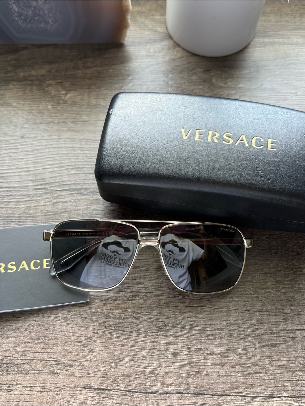 Versace Gold Metal Aviator Sunglasses with Dark Lenses
